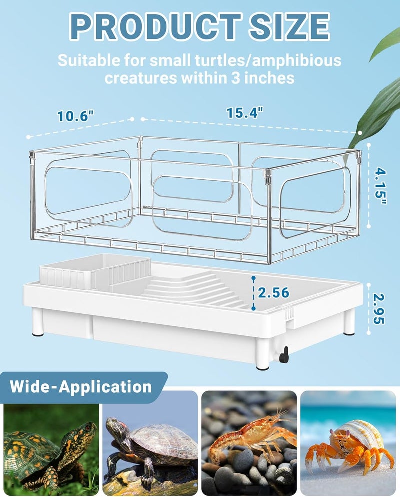 GOZILLA Small Turtle Tank Kit(Tank+Lamp+Filter), Acrylic Turtle Starter Kit with Adjustable Lamp, Reptile Habitat and Terrarium with Multi-Functional Areas for Small Reptiles. (White Kit) - Image 2